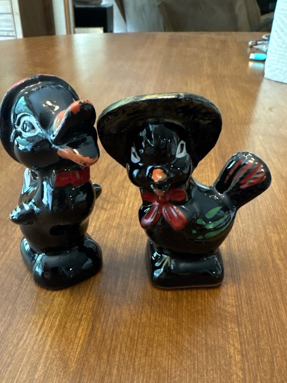 Vintage Anthropomorphic bird and duck figurine Kitch very unique red wear